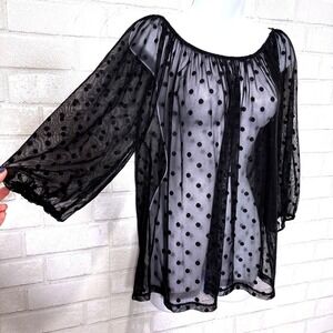 Sheer Mesh Polka Dot Top Medium Gothic Fairy Grunge Festival Rave Witch Vamp Y2K